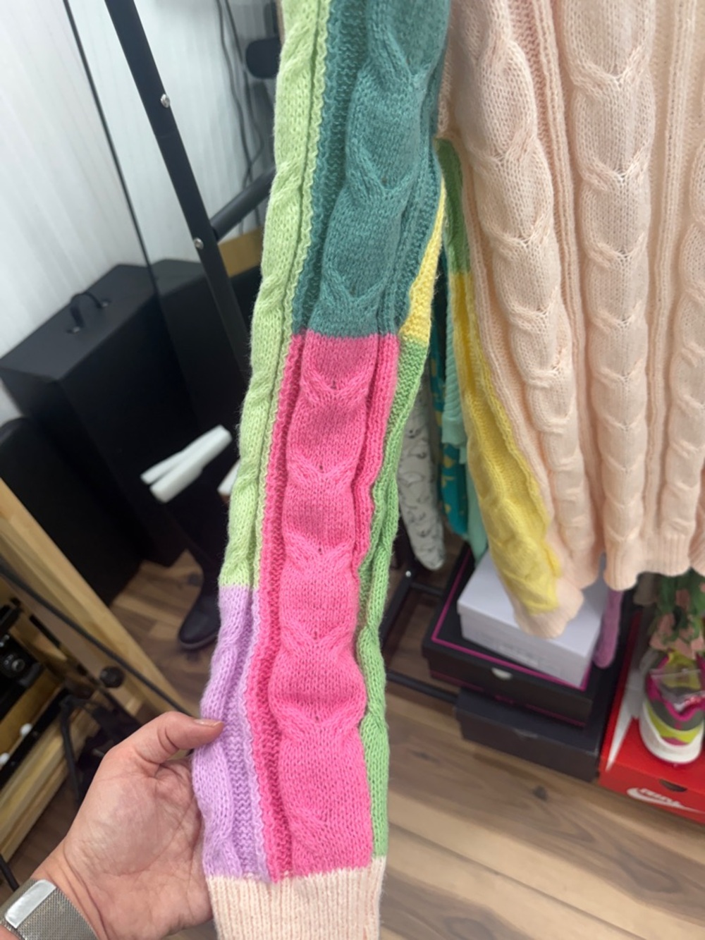 So Me Pastel Multi-Striped Open-Front Cable Knit Cardigan - Picture 6 of 7